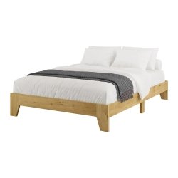 Modern Minimalist Solid Wood Bed Frame with Soft White Bedding