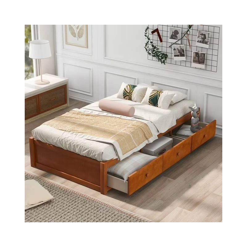 Modern Wooden Bed Frame with Integrated Storage Drawers Modern Wooden Bed Frame with Integrated Storage Drawers