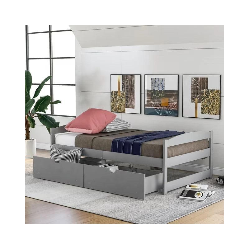 Minimalist Modern Twin Bed Frame with Storage Drawers, Grey Wood Finish Minimalist Modern Twin Bed Frame with Storage Drawers, Grey Wood Finish
