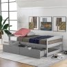Minimalist Modern Twin Bed Frame with Storage Drawers, Grey Wood Finish