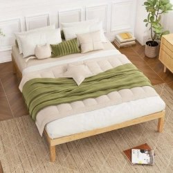 Minimalist Solid Wood Bed Frame with Mattress and Bedding Set