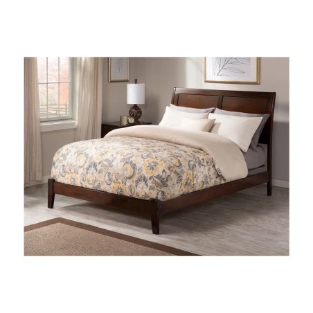 Contemporary Dark Brown Wooden Platform Bed Frame with Headboard
