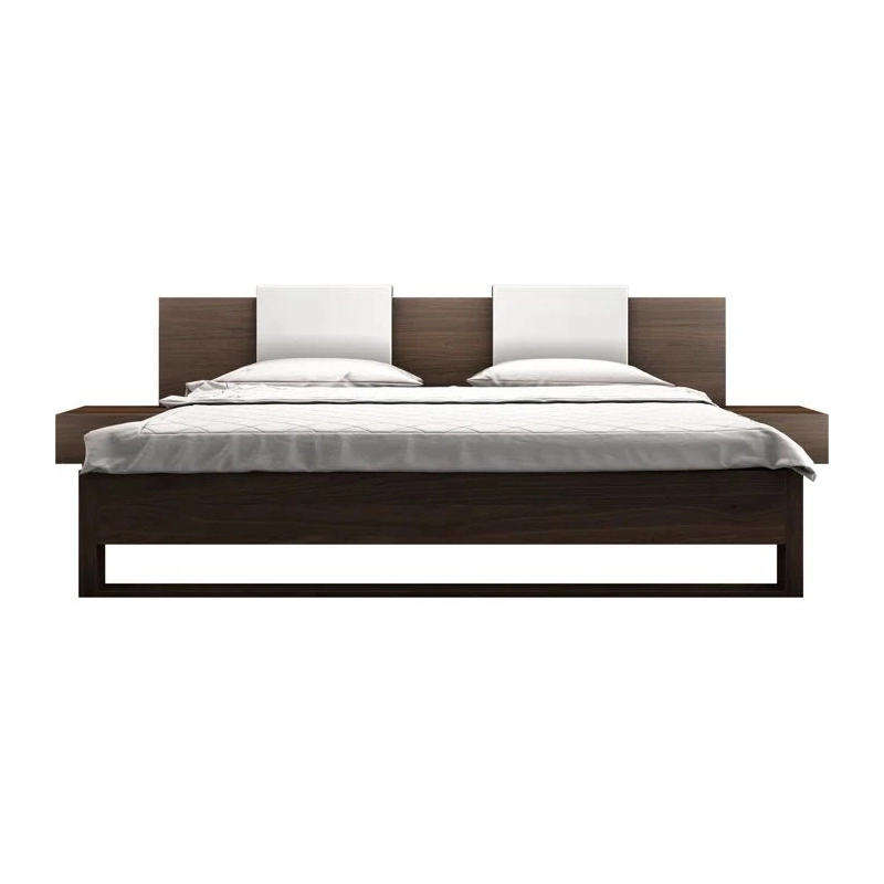 Modern Minimalist Platform Wood Bed with Integrated Nightstands and White Headboard Modern Minimalist Platform Wood Bed with Integrated Nightstands and White Headboard