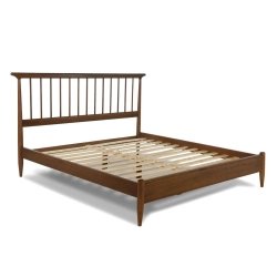 Solid Wood Bed Frame with Spindle Headboard, Tapered Legs