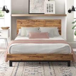 Rustic Reclaimed Wood Platform Bed Frame with Metal Legs