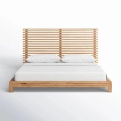 Modern Solid Wood Bed Frame with Slatted Headboard