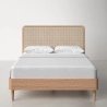 Solid Wood Bed Frame with Natural Rattan Headboard
