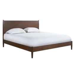 Modern Solid Wood Bed Frame with Headboard - Brown Finish