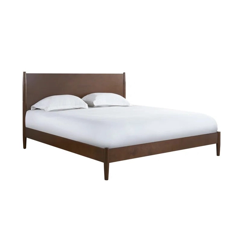 Modern Solid Wood Bed Frame with Headboard - Brown Finish Modern Solid Wood Bed Frame with Headboard - Brown Finish