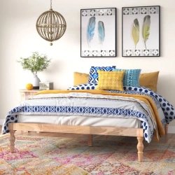 Bohemian Style Solid Wood Bed Frame with Turned Legs Natural Finish