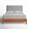 Mid-Century Modern Wood Bed Frame with Gray Upholstered Headboard