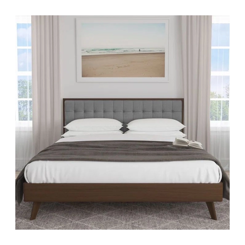 Mid-Century Modern Platform Bed Frame with Fabric Tufted Headboard Mid-Century Modern Platform Bed Frame with Fabric Tufted Headboard