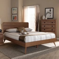Mid-Century Modern Wood Platform Bed Frame with Headboard