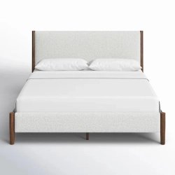 Modern Upholstered Platform Bed Frame with Solid Wood Legs