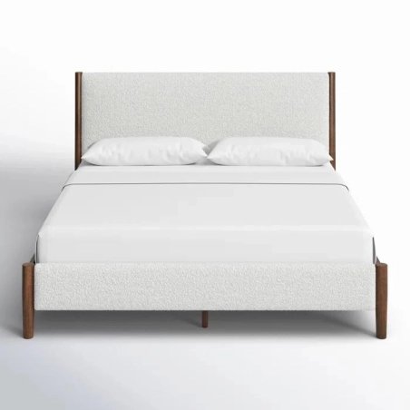 Modern Upholstered Platform Bed Frame with Solid Wood Legs