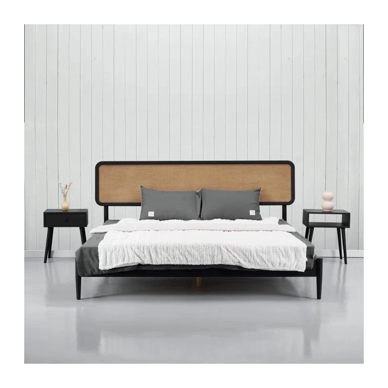 Modern Minimalist Bed Frame with Rattan Headboard Modern Minimalist Bed Frame with Rattan Headboard