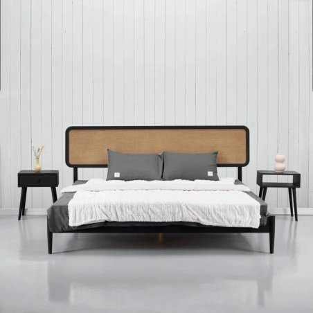 Modern Minimalist Bed Frame with Rattan Headboard