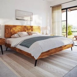 Geometric Wood Headboard Bed Frame Modern Solid Timber Bedroom Furniture