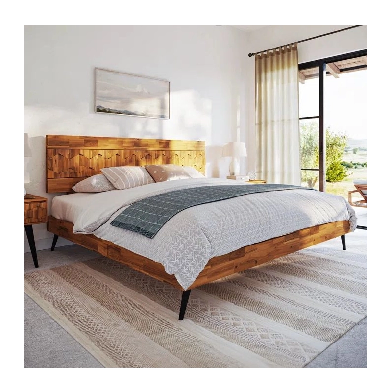 Geometric Wood Headboard Bed Frame Modern Solid Timber Bedroom Furniture