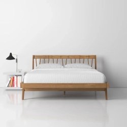 Minimalist Wooden Bed Frame with Spindle Headboard