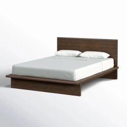 Modern Minimalist Wood Platform Bed Frame with Headboard