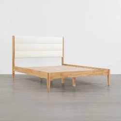 Modern Wooden Bed Frame with Upholstered Headboard for Bedroom