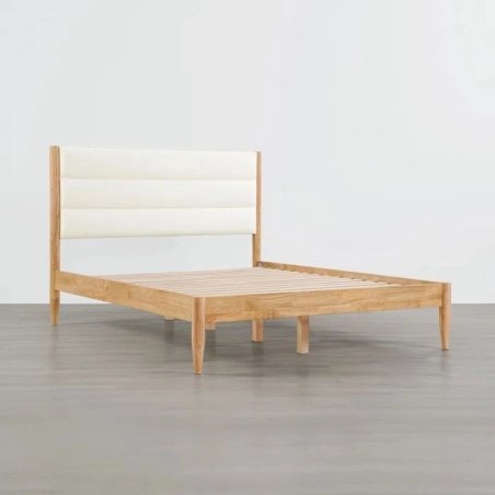 Modern Wooden Bed Frame with Upholstered Headboard for Bedroom