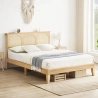 Natural Wood and Rattan Arch Headboard Platform Bed Frame