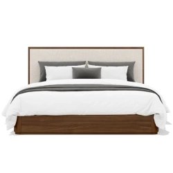 Modern Wood Frame Bed with Upholstered Headboard