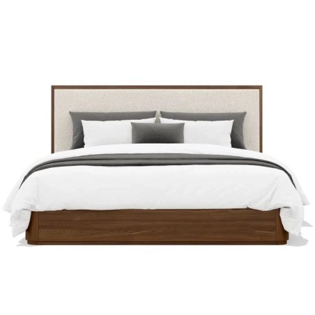 Modern Wood Frame Bed with Upholstered Headboard