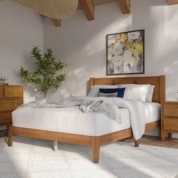 Modern Solid Wood Platform Bed Frame with Headboard, Bedroom Furniture