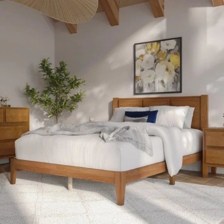 Modern Solid Wood Platform Bed Frame with Headboard, Bedroom Furniture