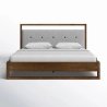 Modern Wooden Frame Bed with Grey Tufted Headboard