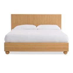 Solid Wood Platform Bed Frame Slatted Headboard Minimalist