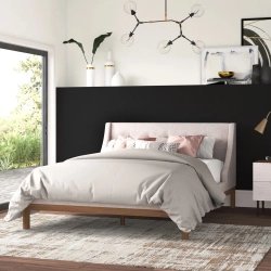 Modern Fabric Upholstered Headboard Bed Frame with Wood Base