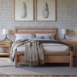 Solid Wood Bed Frame with Headboard and Nightstands