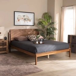 Minimalist Mid Century Modern Solid Wood Platform Bed Frame with Headboard