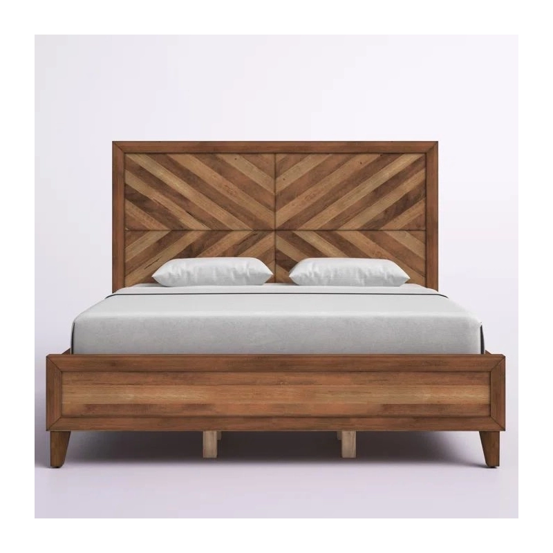 Solid Wood Platform Bed Frame with Geometric Headboard Solid Wood Platform Bed Frame with Geometric Headboard