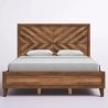 Solid Wood Platform Bed Frame with Geometric Headboard