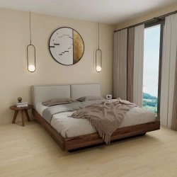 Modern Minimalist Wooden Platform Bed with Fabric Headboard