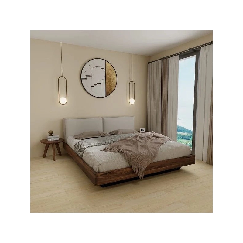 Modern Minimalist Wooden Platform Bed with Fabric Headboard