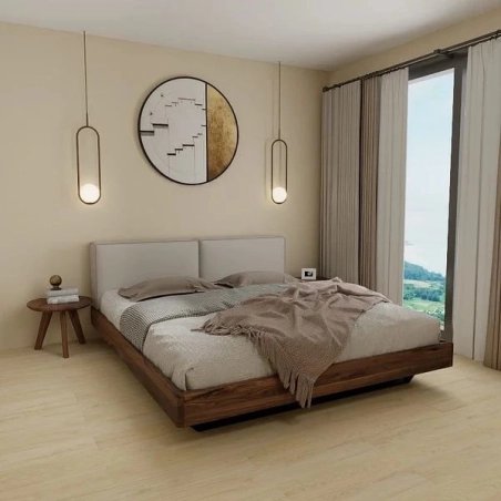 Modern Minimalist Wooden Platform Bed with Fabric Headboard