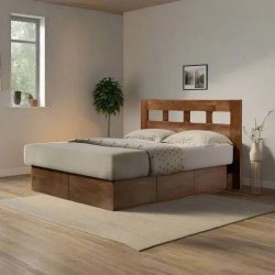 Minimalist Wooden Bed Frame with Storage Drawers and Headboard