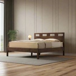 Modern Wooden Platform Bed Frame with Geometric Headboard