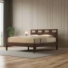 Modern Wooden Platform Bed Frame with Geometric Headboard