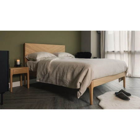 Modern Solid Wood Bed Frame with Chevron Headboard Design