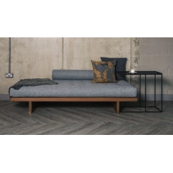 Minimalist Modern Grey Fabric Daybed with Wood Base