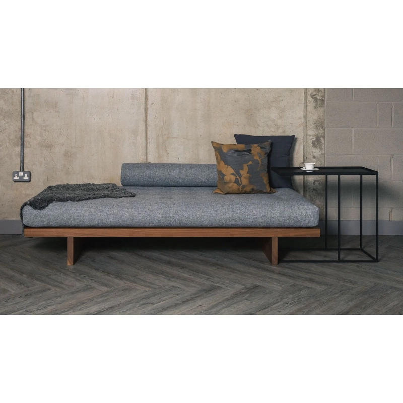 Minimalist Modern Grey Fabric Daybed with Wood Base Minimalist Modern Grey Fabric Daybed with Wood Base