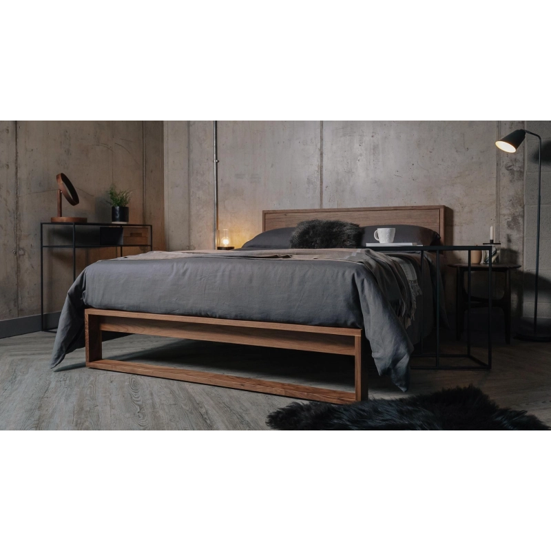 Modern Minimalist Solid Wood Bed Frame with Grey Bedding Modern Minimalist Solid Wood Bed Frame with Grey Bedding