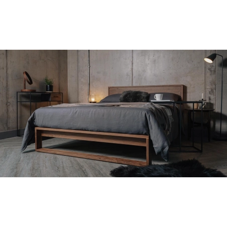 Modern Minimalist Solid Wood Bed Frame with Grey Bedding